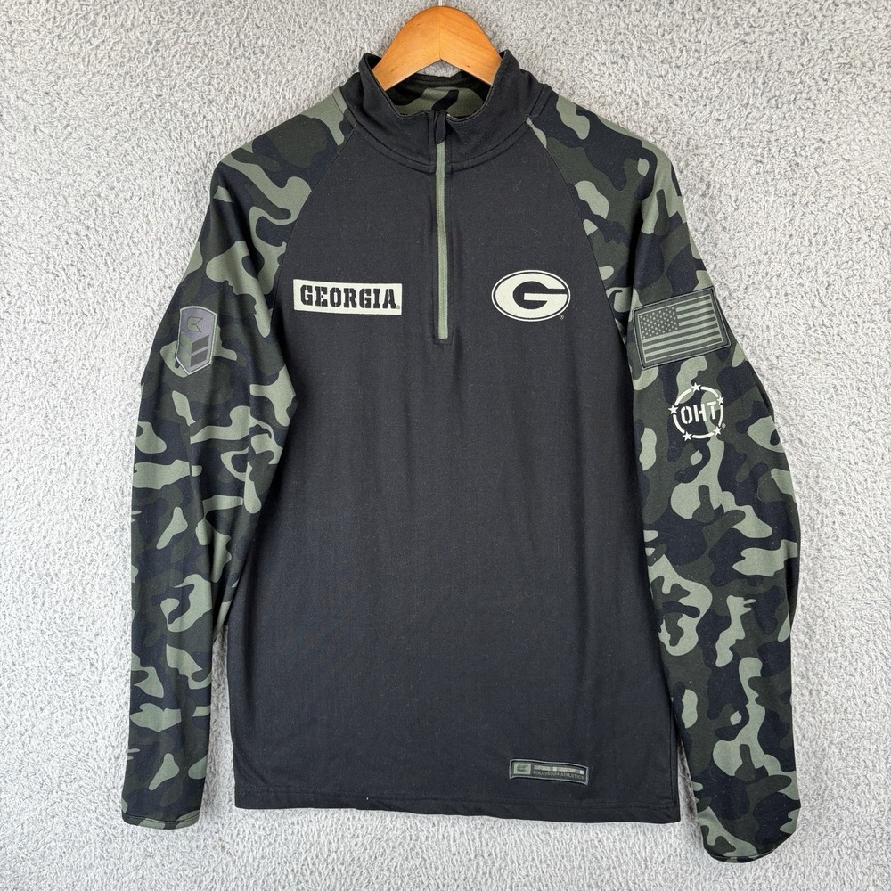 Georgia Bulldogs Shirt Mens Small Black Camo Salute To Service 1/4‎ Zip Pullover